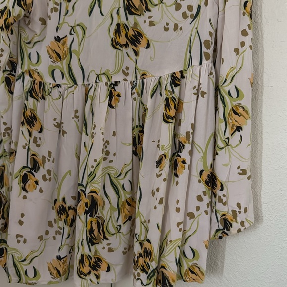Free People Bella Floral Tunic Top Long Sleeve V Neck Ivory‎ Yellow Size Small - Picture 5 of 9
